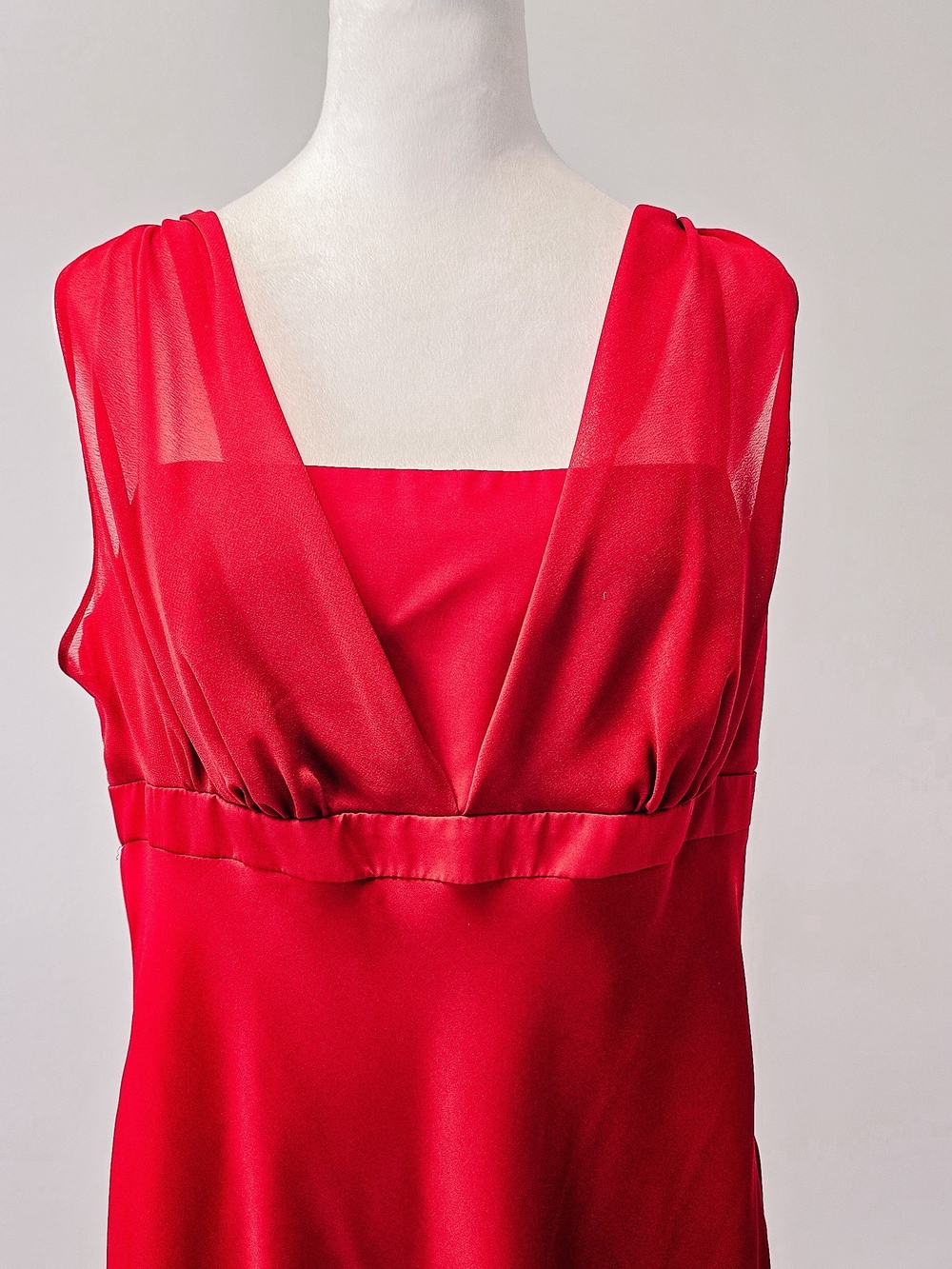 Bari Jay Red Satin & Chiffon V-Neck Slip Dress